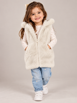 Nutmeg Girls Cream Faux Fur Hooded Gilet with Bear Ears
