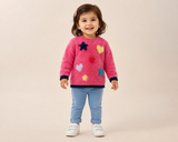 Nutmeg Girls Pink Fuzzy Knit Jumper with Colourful Star & Heart Motifs