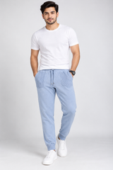 NUTMEG Men Light Blue Knitted Jogger Trousers