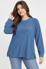 Nutmeg Women Blue Textured Long Sleeve Zip Detail Top
