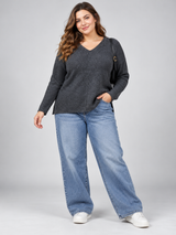 NUTMEG Women Charcoal Grey V-Neck Knit Jumper