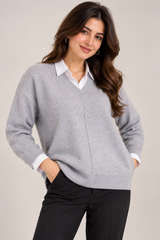 Nutmeg Women Grey V-Neck Knit Jumper