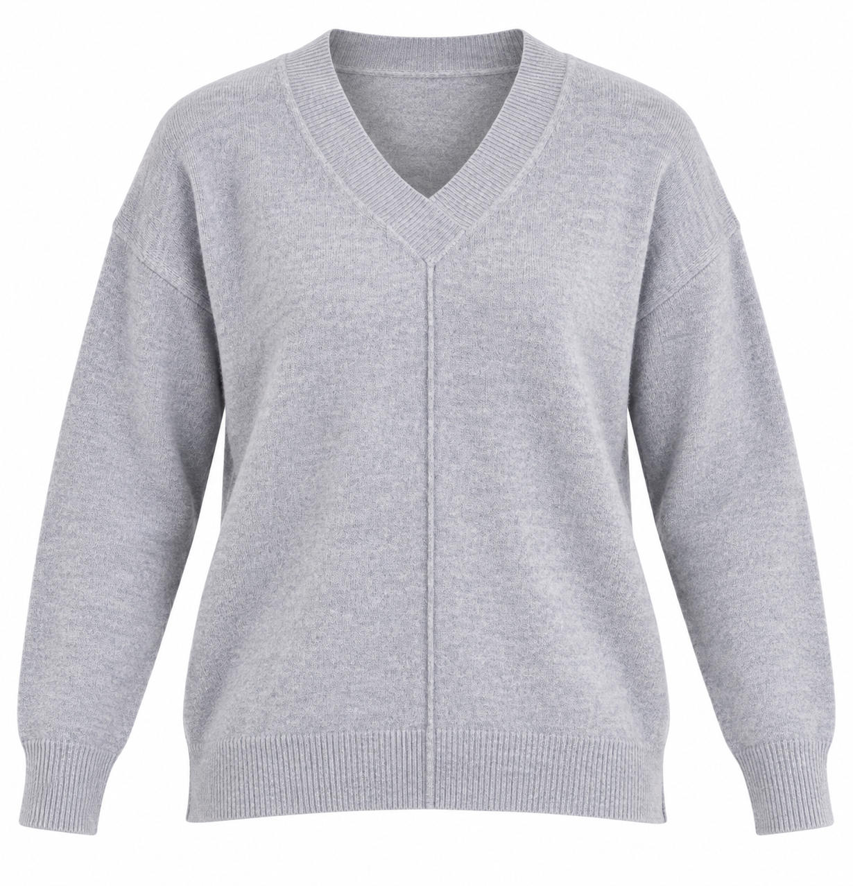  Nutmeg women’s grey V-neck knit jumper in UK size 16/18. Soft, comfortable relaxed-fit sweater with long sleeves, ideal for everyday layering.