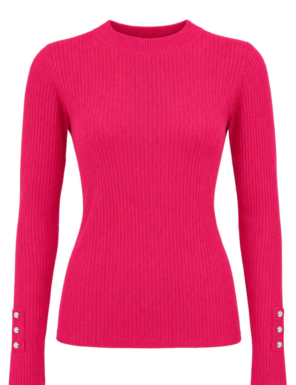 Nutmeg women’s pink ribbed long-sleeve top in UK size M. Stylish button cuff detail, versatile design and perfect for casual or smart-casual outfits.