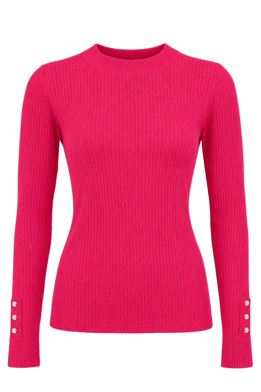 Nutmeg women’s pink ribbed long-sleeve top in UK size M. Stylish button cuff detail, versatile design and perfect for casual or smart-casual outfits.