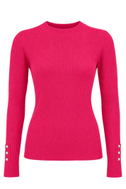 Nutmeg women’s pink ribbed long-sleeve top in UK size M. Stylish button cuff detail, versatile design and perfect for casual or smart-casual outfits.