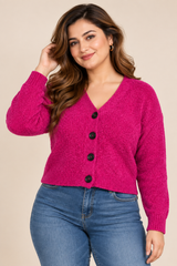 Nutmeg Women Pink V-Neck Button Knit Cardigan