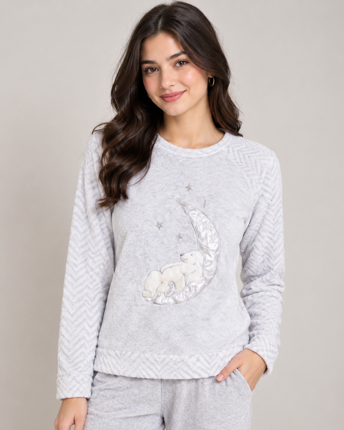 14, featuring a cute teddy bear and crescent moon design. Cosy and stylish.