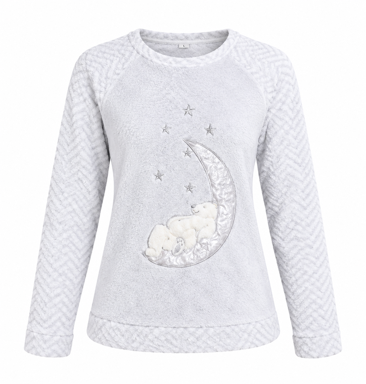 14, featuring a cute teddy bear and crescent moon design. Cosy and stylish.