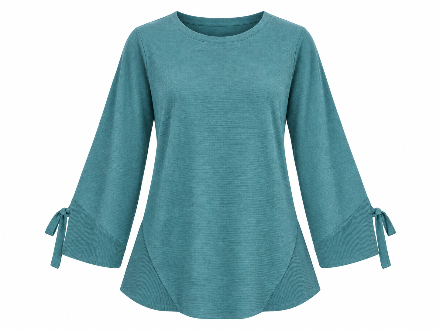  the NUTMEG women’s teal ribbed tie sleeve tunic top in UK XL. Comfortable relaxed fit with curved hem and stylish cuff ties.