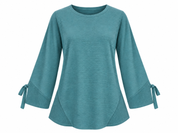  the NUTMEG women’s teal ribbed tie sleeve tunic top in UK XL. Comfortable relaxed fit with curved hem and stylish cuff ties.