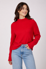 NUTMEG Women's Red Ribbed Mock Neck Sweater