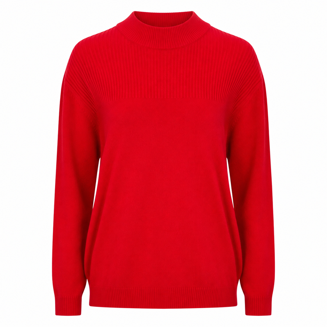  NUTMEG women's red ribbed mock neck sweater in UK Size 20. Stylish long-sleeve knit with a comfortable fit, perfect for casual everyday wear.