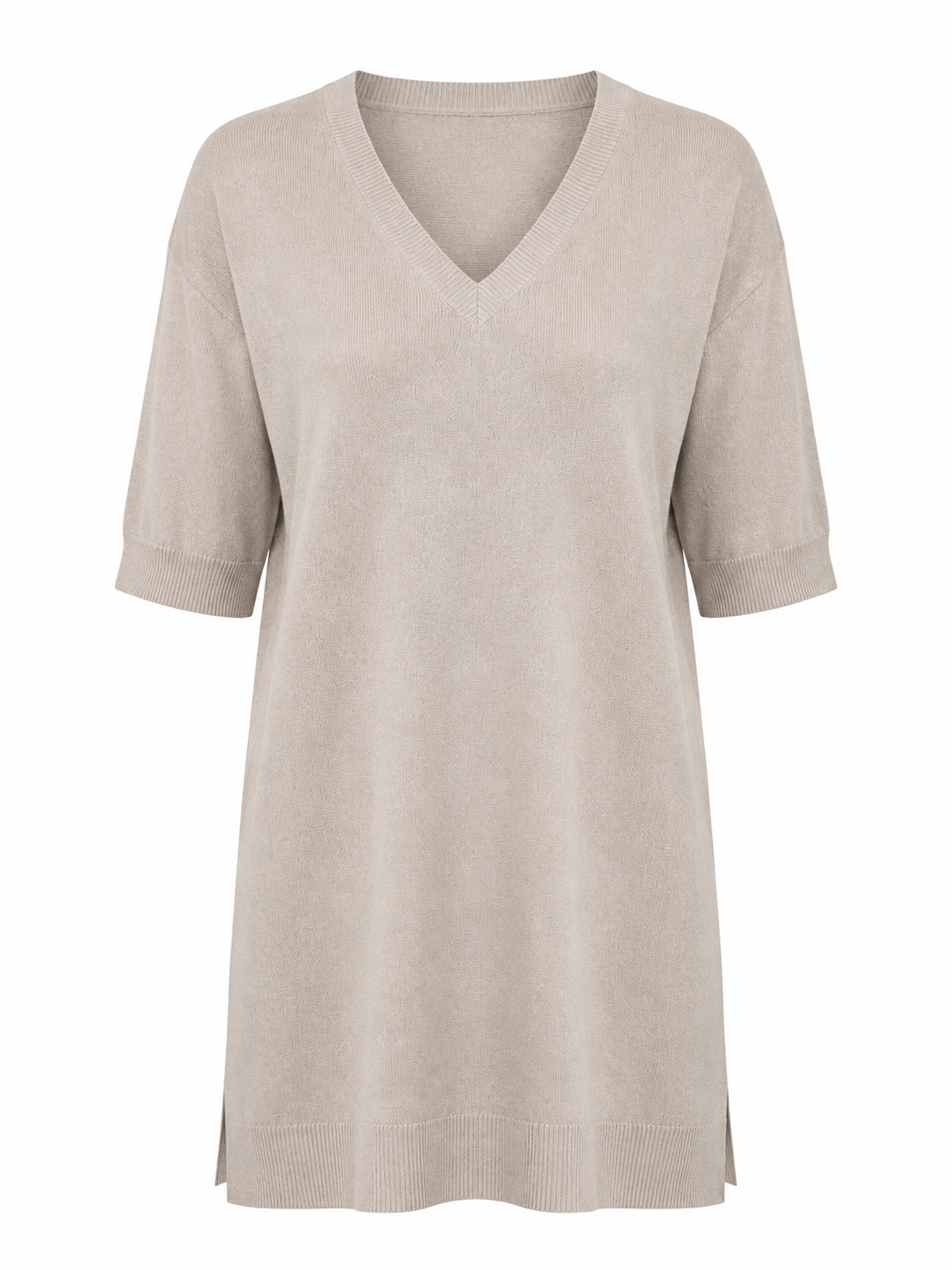 ONLY CARMAKOMA beige V-neck knit tunic, UK 18-20. Relaxed longline fit with ribbed detailing, perfect for stylish everyday wear.