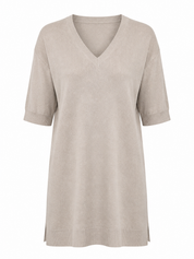 ONLY CARMAKOMA beige V-neck knit tunic, UK 18-20. Relaxed longline fit with ribbed detailing, perfect for stylish everyday wear.