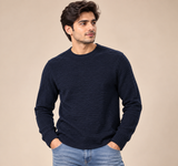 ONLY & SONS Men Navy Textured Crew Neck Knit Sweater
