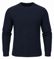  ONLY & SONS men’s navy textured knit crew neck sweater in UK Size S. A versatile long-sleeve jumper ideal for casual and smart-casual wear.