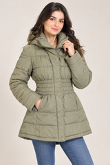 Only Women Olive Green Quilted Puffer Coat