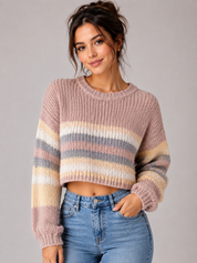  ONLY women’s chunky knit striped sweater in UK size M. Stylish pastel colours, relaxed fit and cozy textured knit, perfect for autumn and winter outfits.