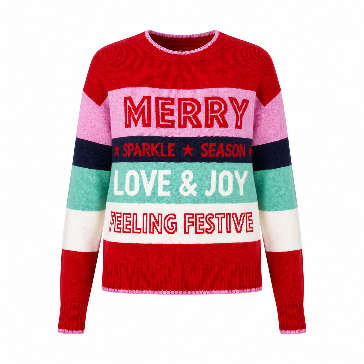  Originals women’s festive Christmas knitted sweater in UK Size M. Multicolour Merry Love & Joy design, cosy fit and perfect for winter celebrations.