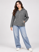 Outerwear Women's Grey Marl Textured Knit Zip-Up Hooded Jacket