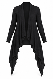   Papaya black waterfall cardigan in UK size 18. Long sleeves, an open front and an asymmetric hem make it ideal for everyday layering.