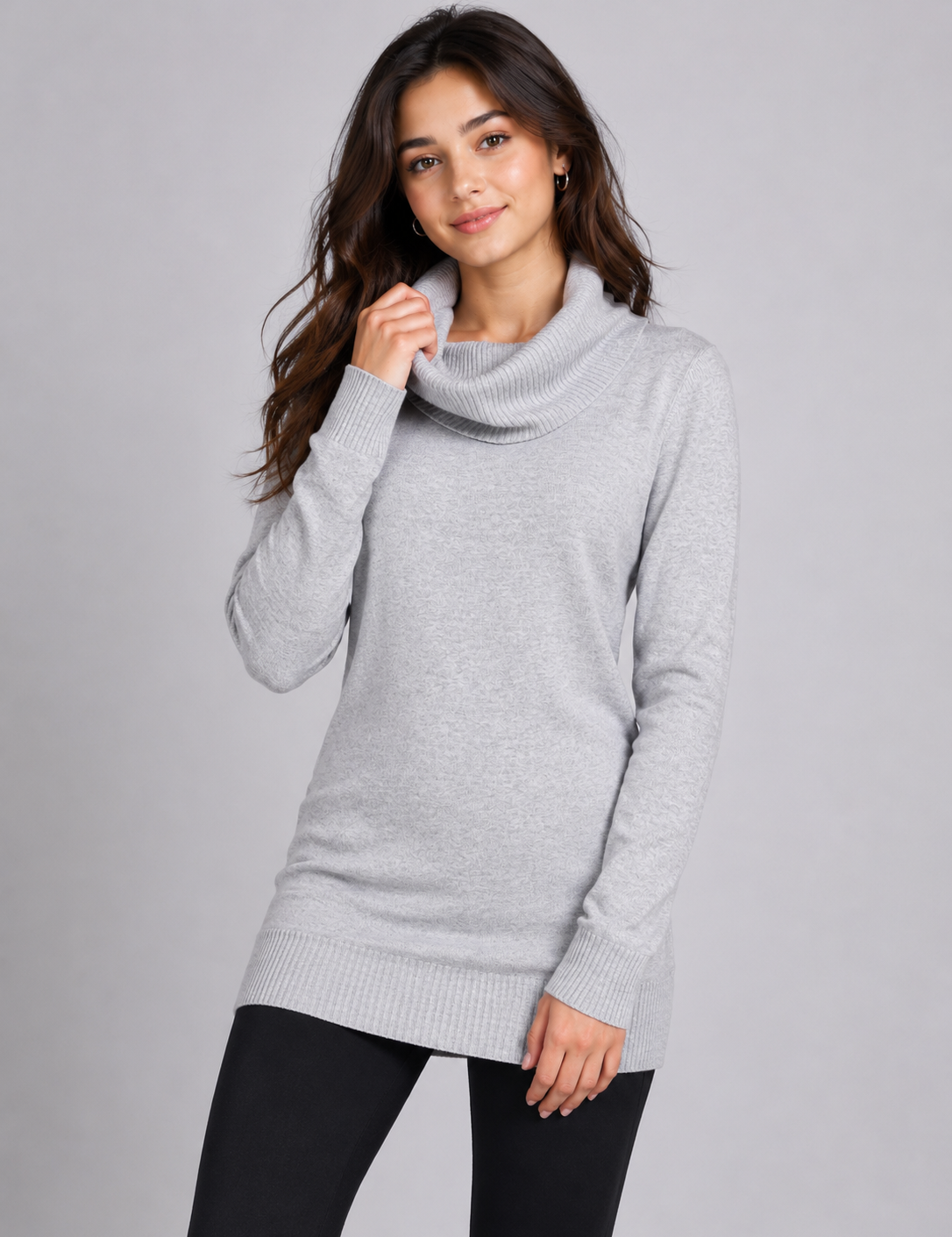  Papaya girls’ light grey cowl neck knitted sweater, UK size 12. Stylish long-sleeve tunic design with ribbed cuffs and hem for comfortable everyday wear.