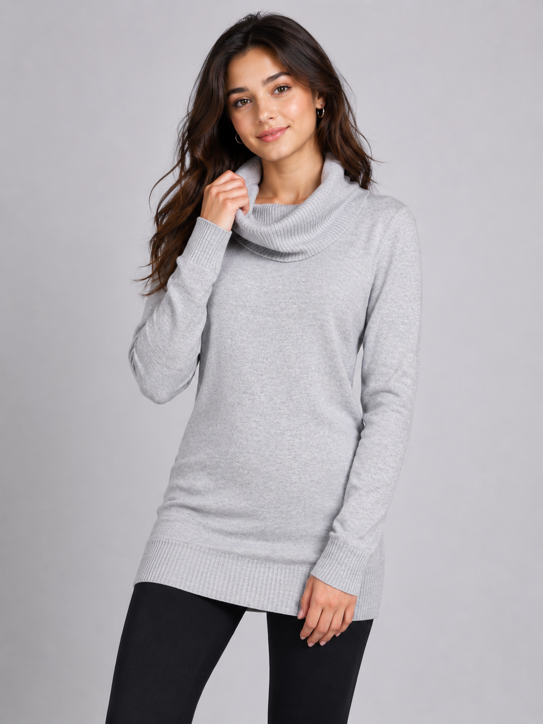  Papaya girls’ light grey cowl neck knitted sweater, UK size 12. Stylish long-sleeve tunic design with ribbed cuffs and hem for comfortable everyday wear.