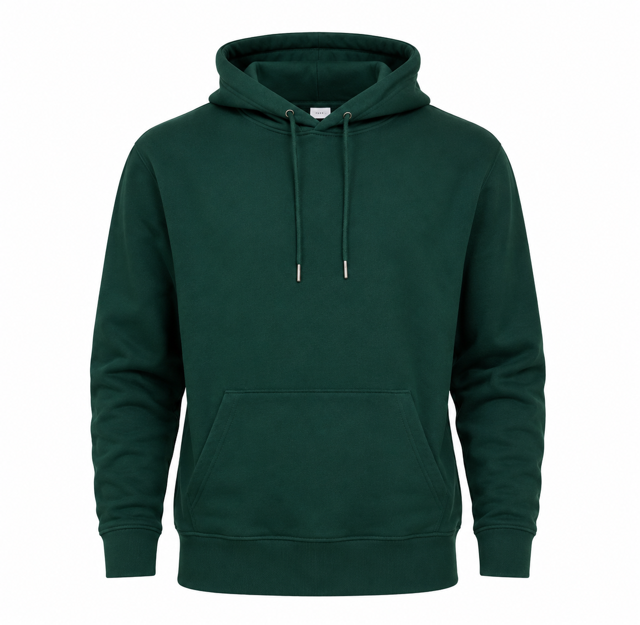 Papaya dark green pullover hoodie in UK size M. Comfortable casual hoodie with drawstring hood, kangaroo pocket and ribbed cuffs—perfect for everyday wear.