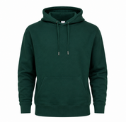 Papaya dark green pullover hoodie in UK size M. Comfortable casual hoodie with drawstring hood, kangaroo pocket and ribbed cuffs—perfect for everyday wear.