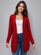Papaya Red Knit Longline Cardigan