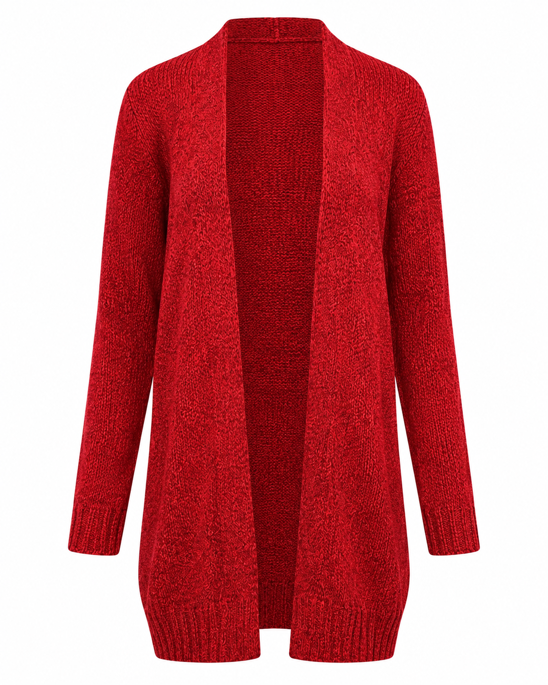  Papaya Red Knit Longline Cardigan in UK Size S. Stylish textured knit, open-front design and long sleeves, perfect for casual and smart-casual outfits.