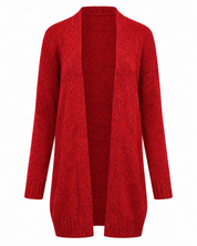  Papaya Red Knit Longline Cardigan in UK Size S. Stylish textured knit, open-front design and long sleeves, perfect for casual and smart-casual outfits.