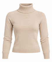  Papaya women’s beige turtleneck knit jumper in UK Size 8. Stylish short-length winter knit with long sleeves and ribbed detailing.