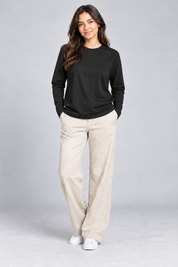  Papaya women’s black long sleeve crew neck top in UK size M. A versatile, comfortable wardrobe essential for casual and everyday styling.