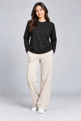 Papaya Women Black Long Sleeve Crew Neck Top