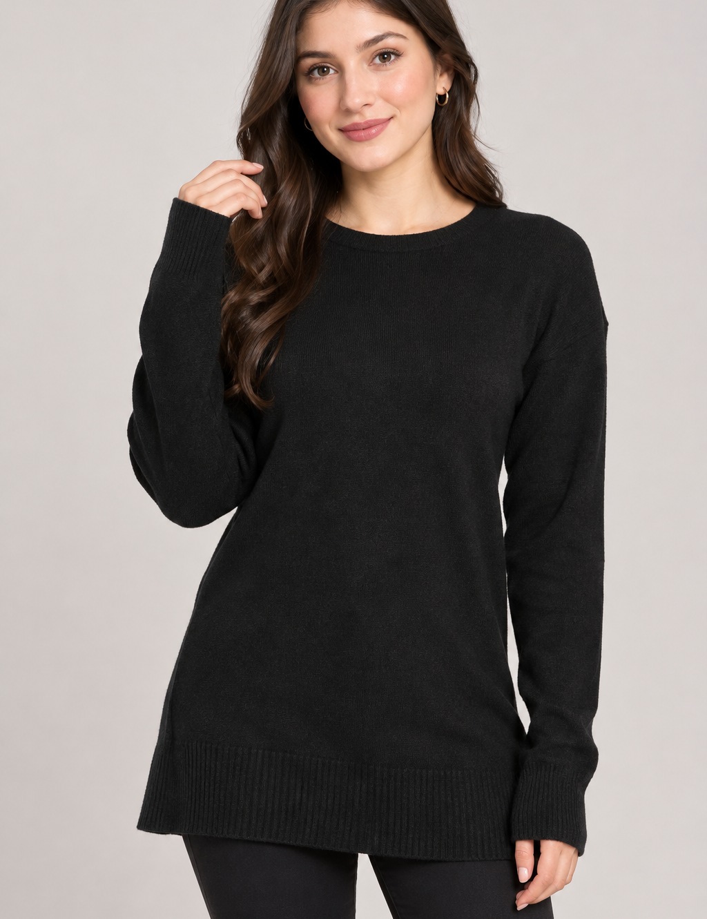  PAPAYA black knit sweater for women in UK Size M. Long sleeve design with ribbed cuffs and hem, perfect for casual and everyday styling.