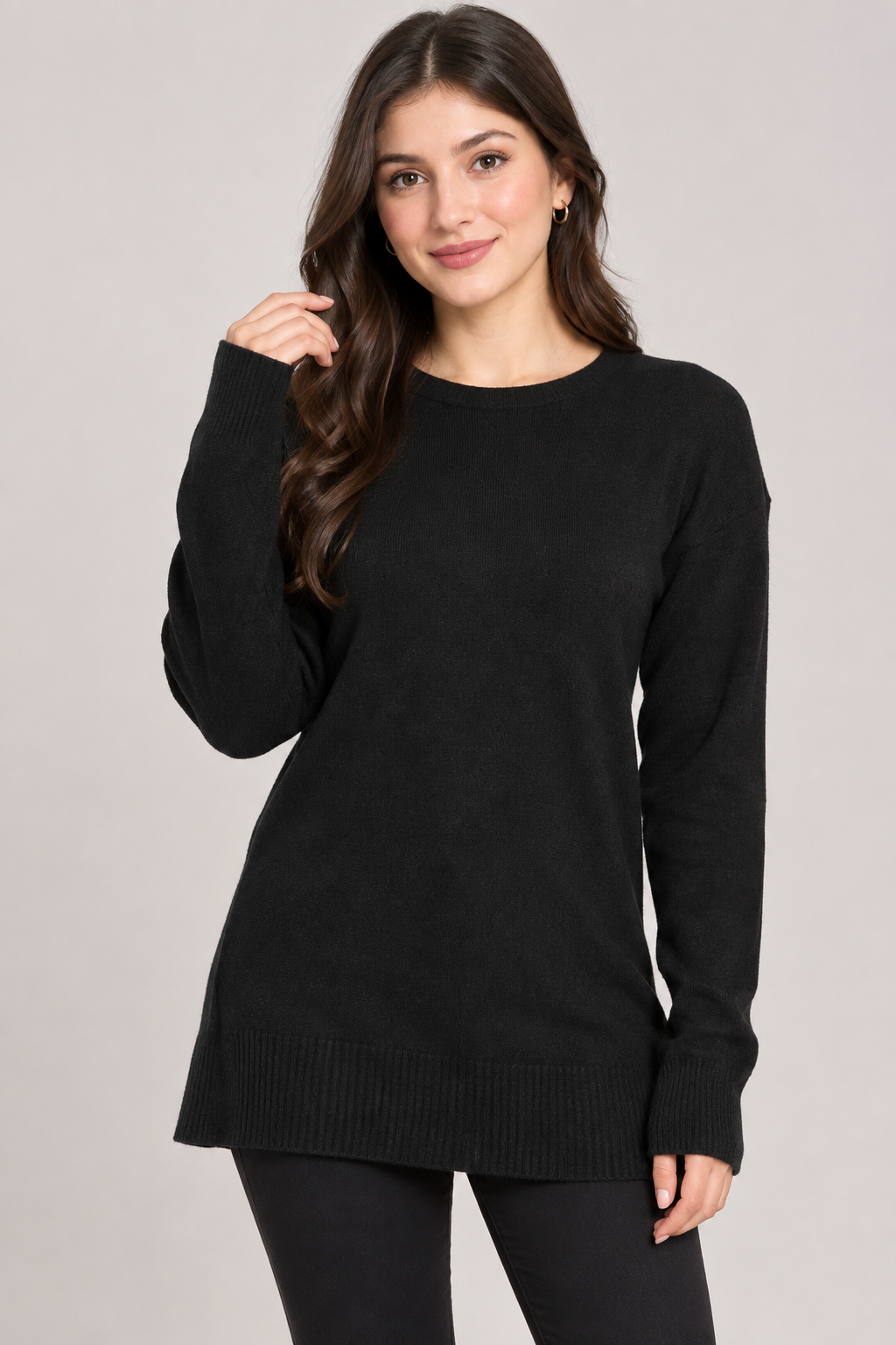  PAPAYA black knit sweater for women in UK Size M. Long sleeve design with ribbed cuffs and hem, perfect for casual and everyday styling.