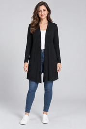   Papaya women’s black longline open-front knit cardigan in UK size XL. A stylish, versatile layering piece for everyday and smart-casual outfits.