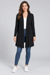 Papaya Women Black Longline Open-Front Knit Cardigan