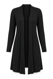  Papaya women’s black longline open-front knit cardigan in UK size XL. A stylish, versatile layering piece for everyday and smart-casual outfits.