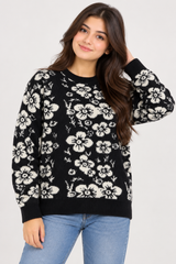 PAPAYA Women Black & White Floral Knit Jumper