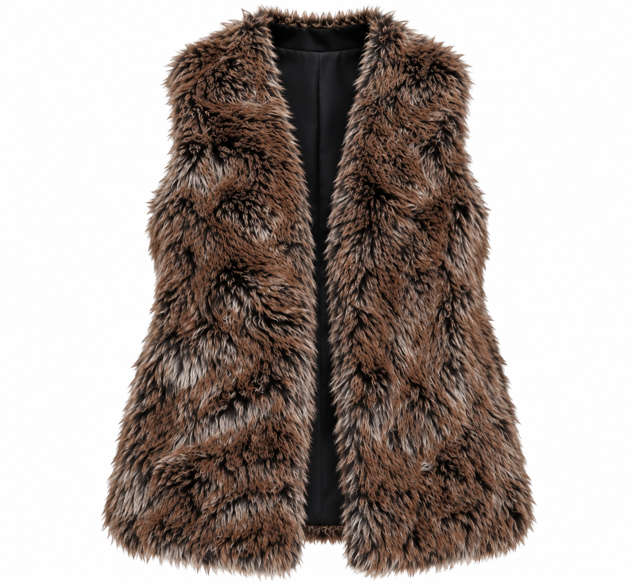 PAPAYA women’s brown faux fur gilet in UK Size XL. Soft shaggy texture, sleeveless open-front design and cosy styling for autumn and winter.