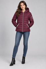 Papaya Women Burgundy Hooded Puffer Jacket