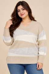 PAPAYA Women Colour Block V-Neck Knitted Jumper