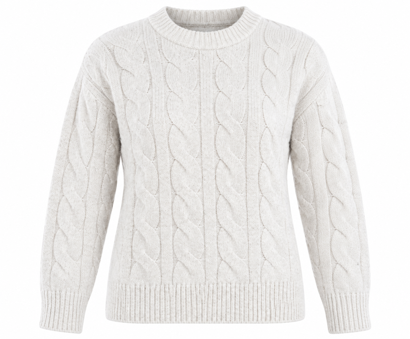 PAPAYA women’s cream cable knit jumper in UK Size S. Cozy long-sleeve crew neck sweater with classic textured knit, perfect for winter styling.
