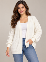 Papaya Women Cream Cable Knit Open Front Cardigan