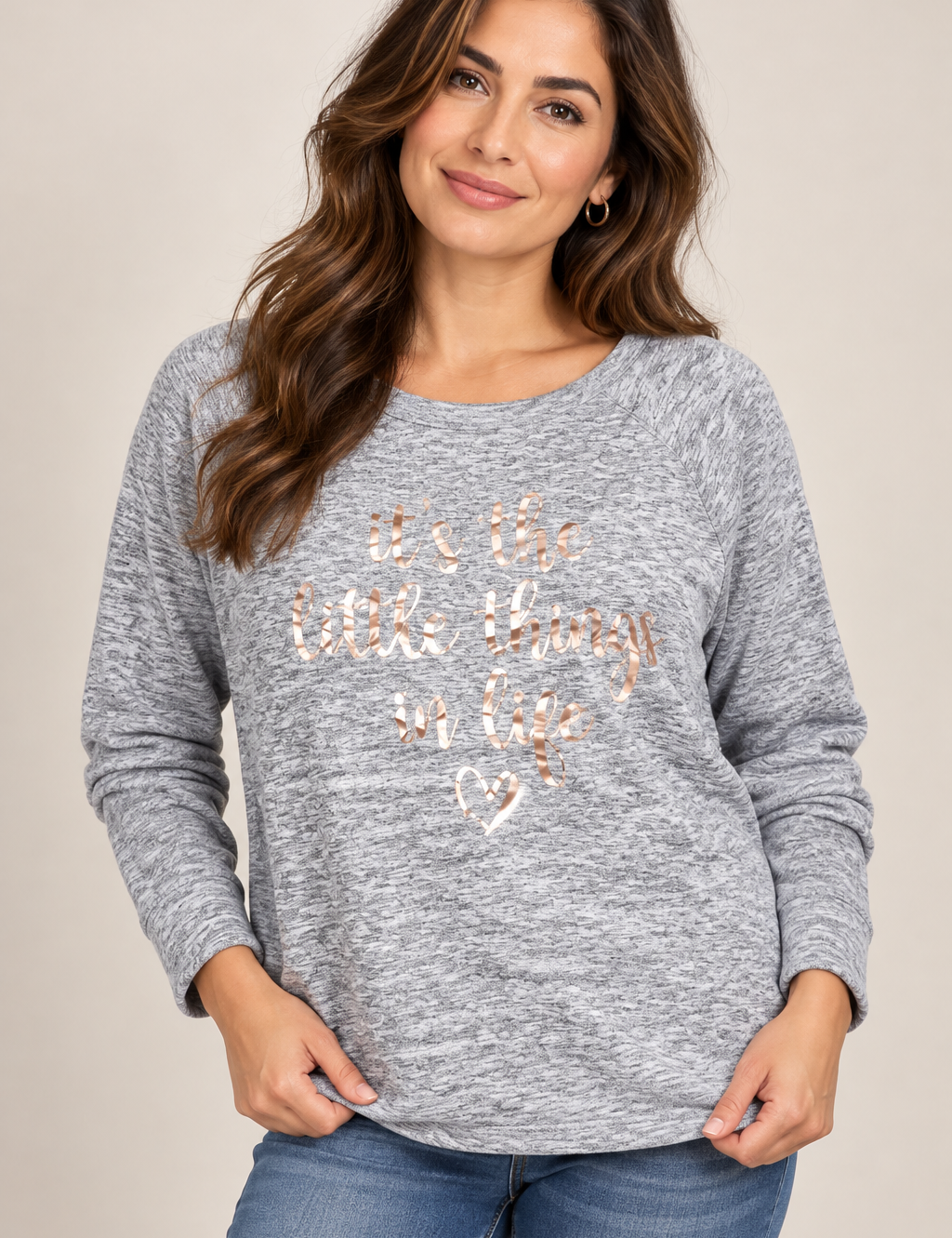  Papaya women’s grey slogan sweatshirt in UK Size 22. A comfortable long-sleeve casual top featuring “It’s the Little Things in Life” print.