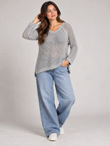 PAPAYA Women Light Grey Open Knit Mesh Jumper