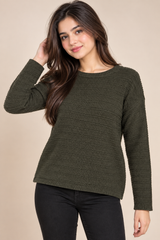 PAPAYA Women Olive Green Ribbed Knit Jumper